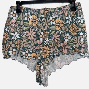 HOLLISTER GILLY HICKS- WOMENS GREEN & PINK FLORAL SLEEPWEAR SHORTS SIZE LARGE